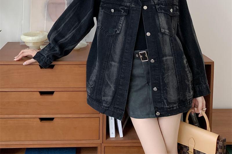 Collar Washed Denim Button Jacket Product Image