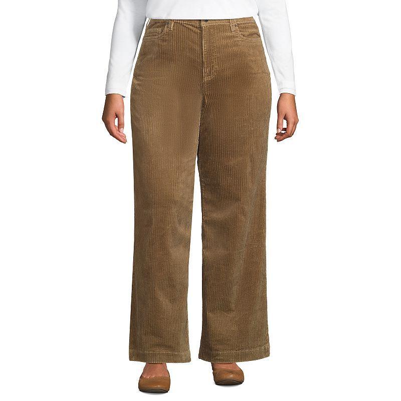 Plus Size Lands End High-Rise Wide-Leg Corduroy Pants, Womens Brown product image