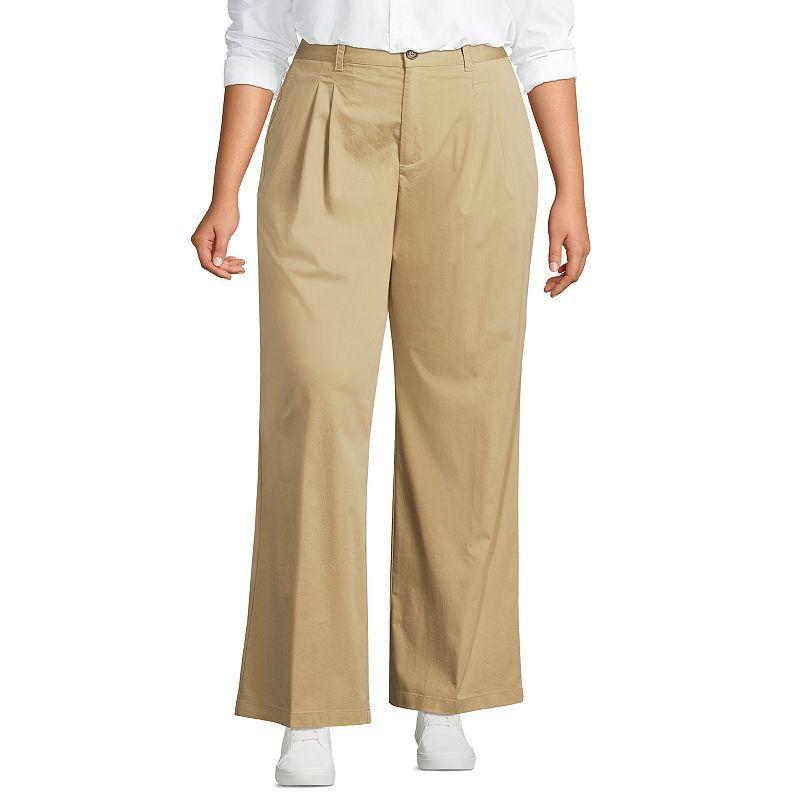 Plus Size Lands End High Rise Crisp Poplin Chino Wide Leg Pants, Womens Product Image