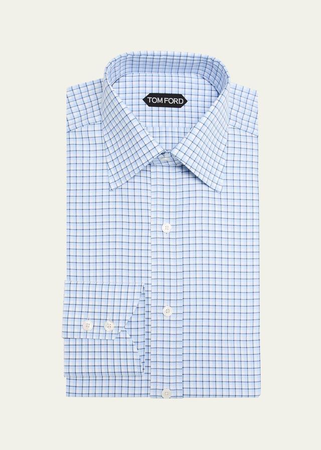 Mens Cotton Grid Check Dress Shirt Product Image