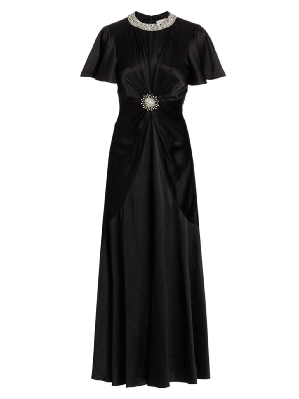 Women's Sharma Embellished Silk Satin Twist-front Gown In Black Product Image