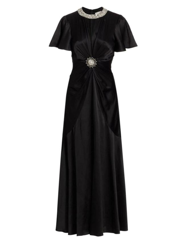 Women's Sharma Embellished Silk Satin Twist-front Gown In Black Product Image