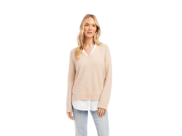 Karen Kane Layered Sweater (Sand) Women's Sweater Product Image