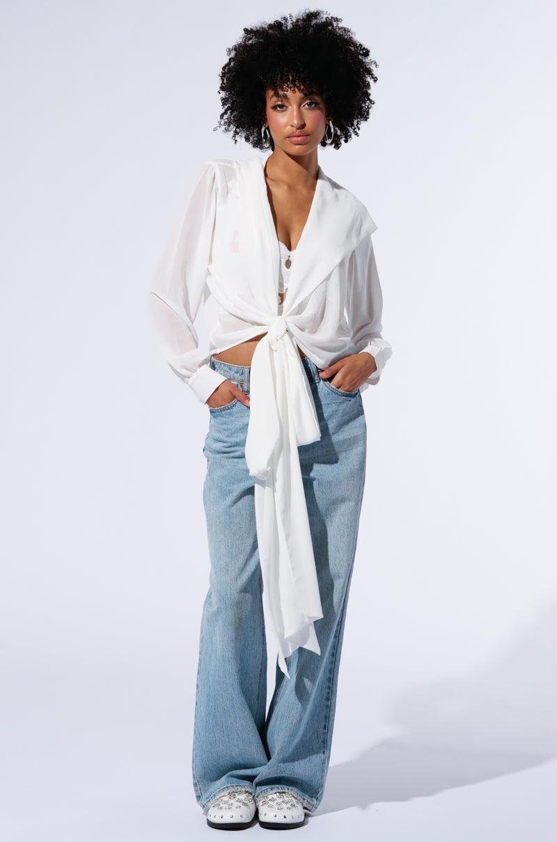 MARGO TIE FRONT BLOUSE WITH HOOD IN WHITE Product Image