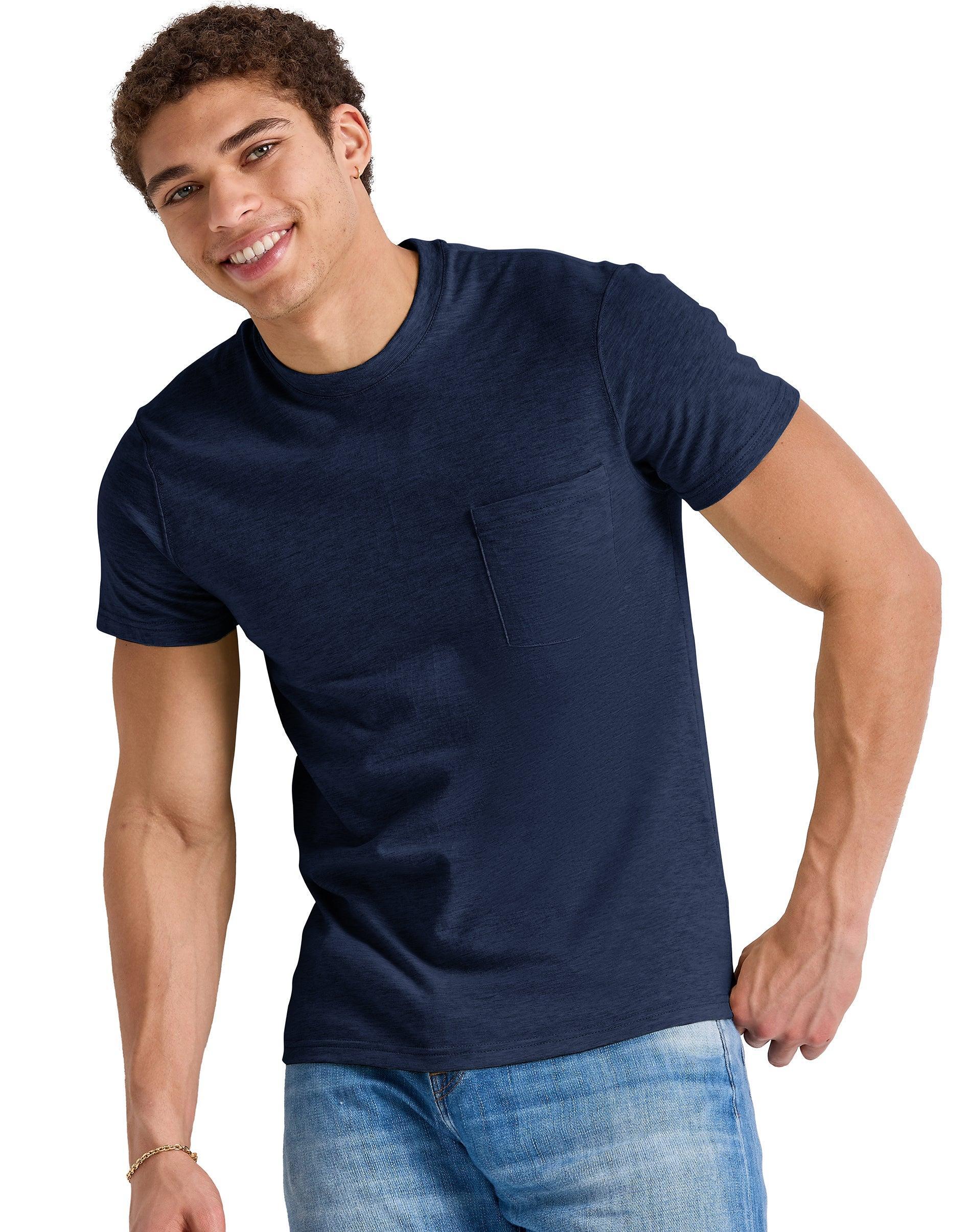 Mens Hanes Originals Tri-Blend Jersey Pocket Tee Grey Product Image