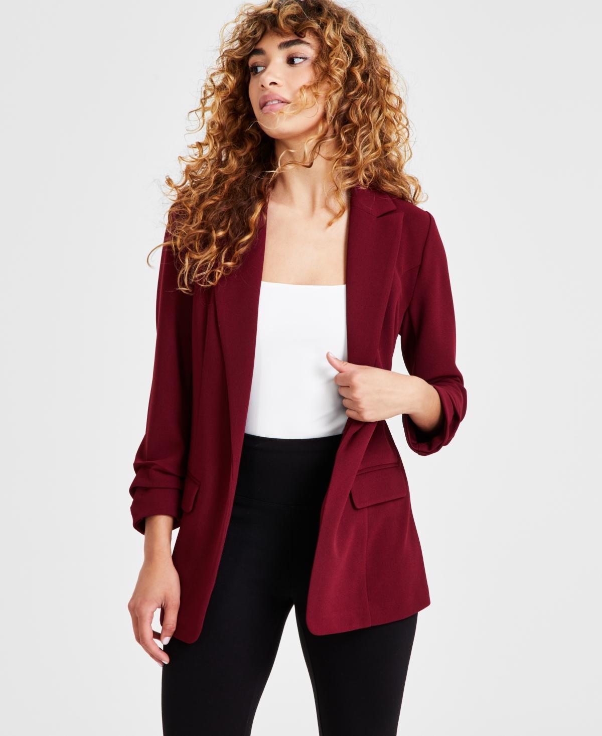 Women's Notch-Lapel Ruched-Sleeve Open-Front Blazer, Created for Macy's  Product Image