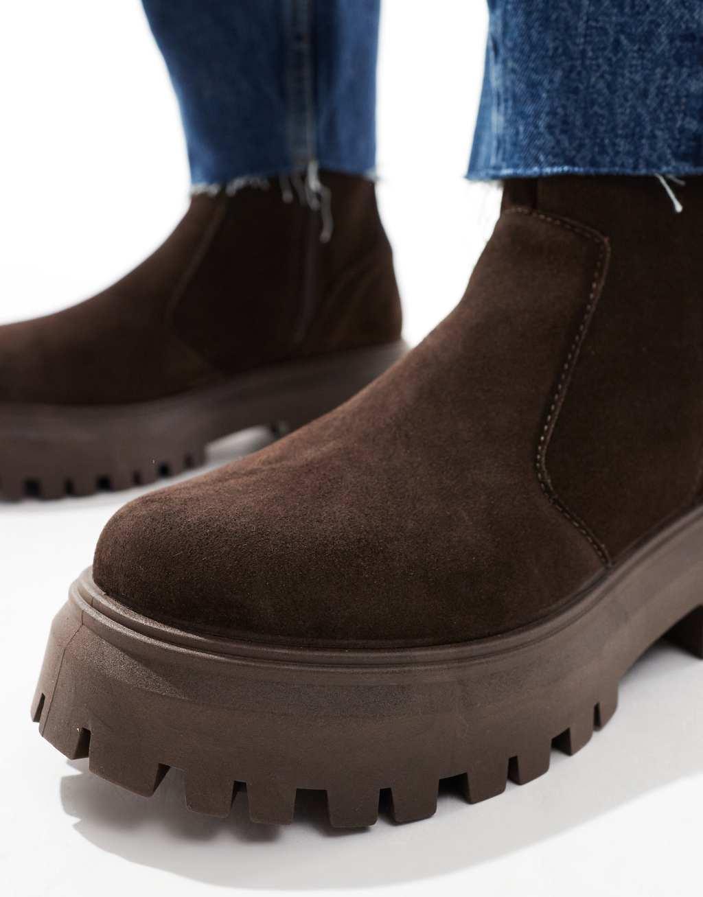 ASOS DESIGN Antigua suede chelsea sock boots in brown Product Image