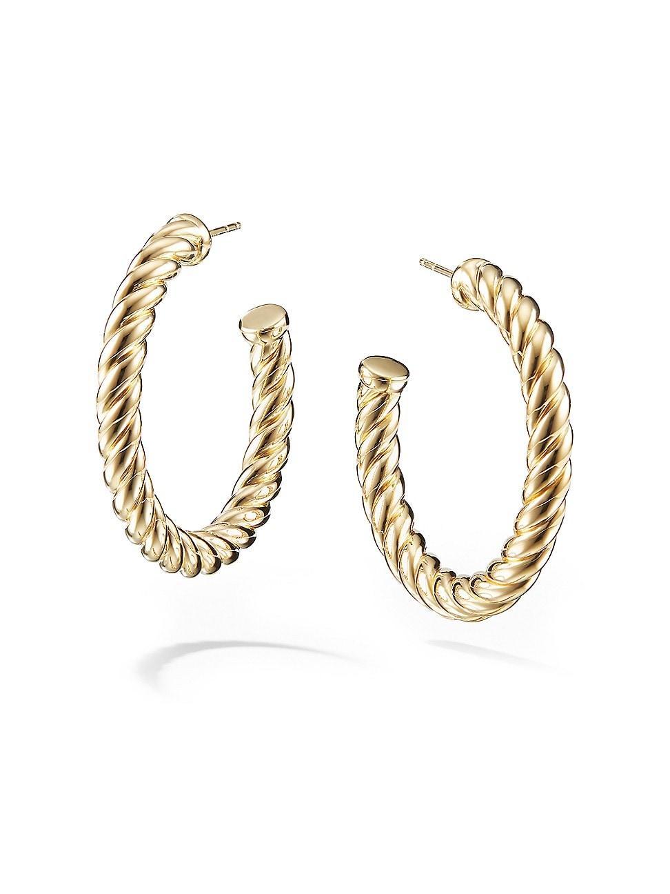 Womens Sculpted Cable Hoop Earrings in 18K Yellow Gold, 40MM Product Image