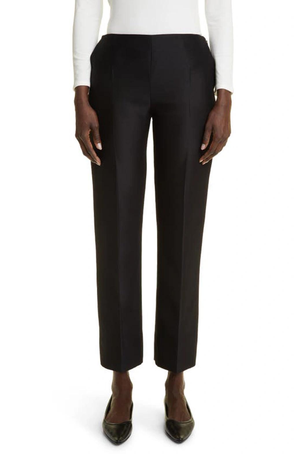 Flame Low-waisted Wool-silk Straight-leg Pants In Black Product Image