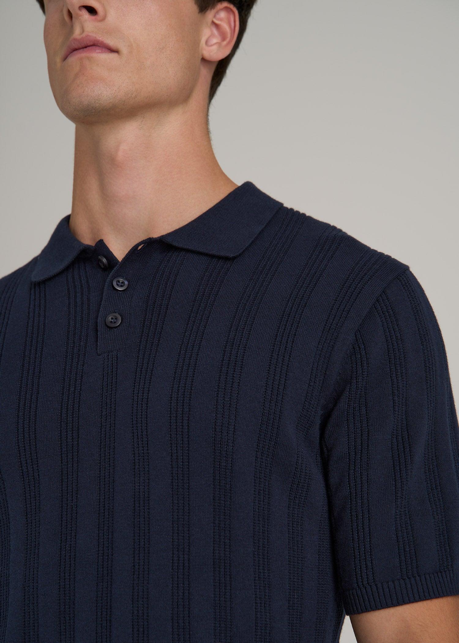 Ribbed Textured Knit Tall Men's Polo Shirt in Deep Indigo Male Product Image