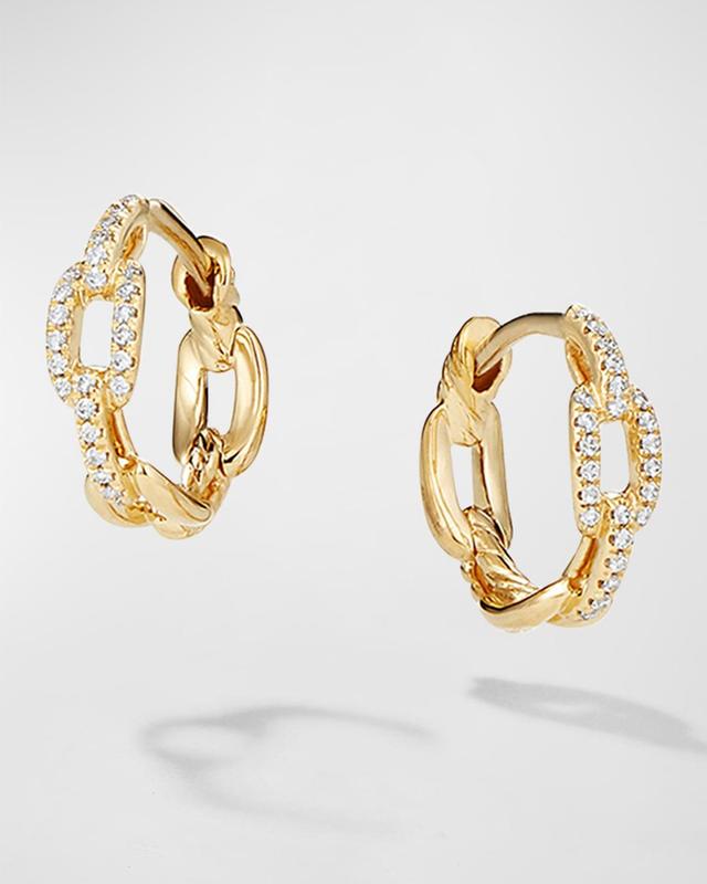 Womens Stax Chain Link Huggie Hoop Earrings in 18K Yellow Gold with Pav Diamonds Product Image