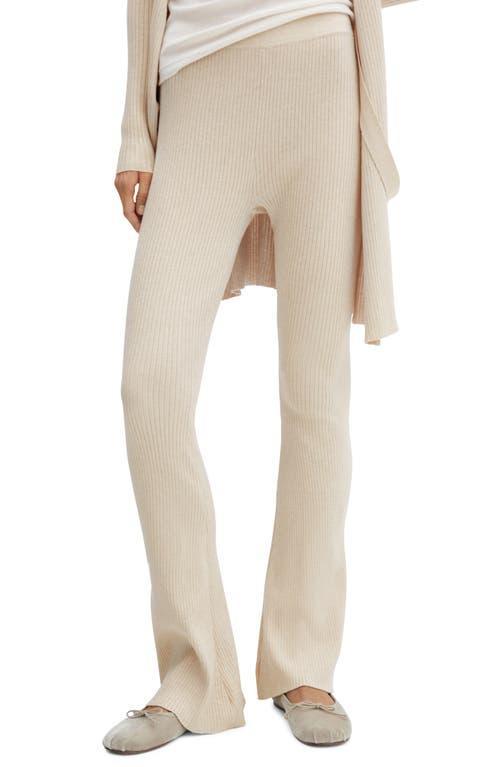 MANGO - Ribbed pants with elastic waist beigeWomen Product Image