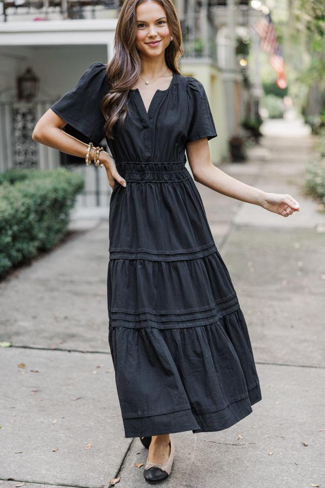 It's In The Air Black Tiered Midi Dress Female Product Image