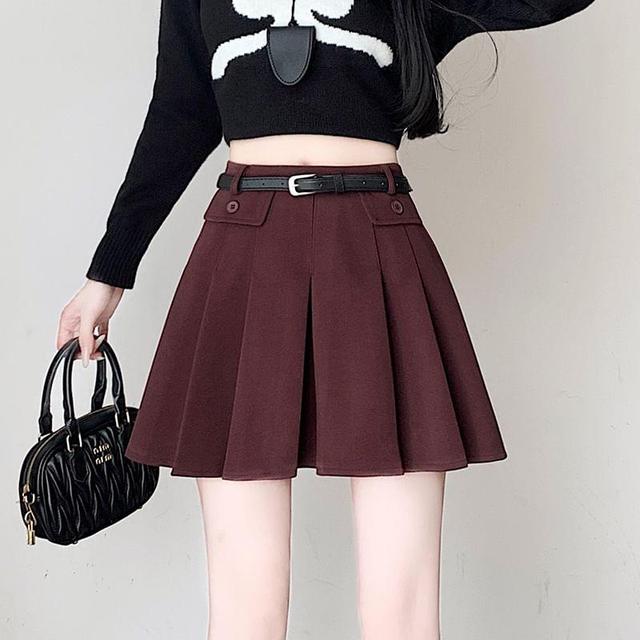 High Rise Plain Mini Pleated Skirt Product Image