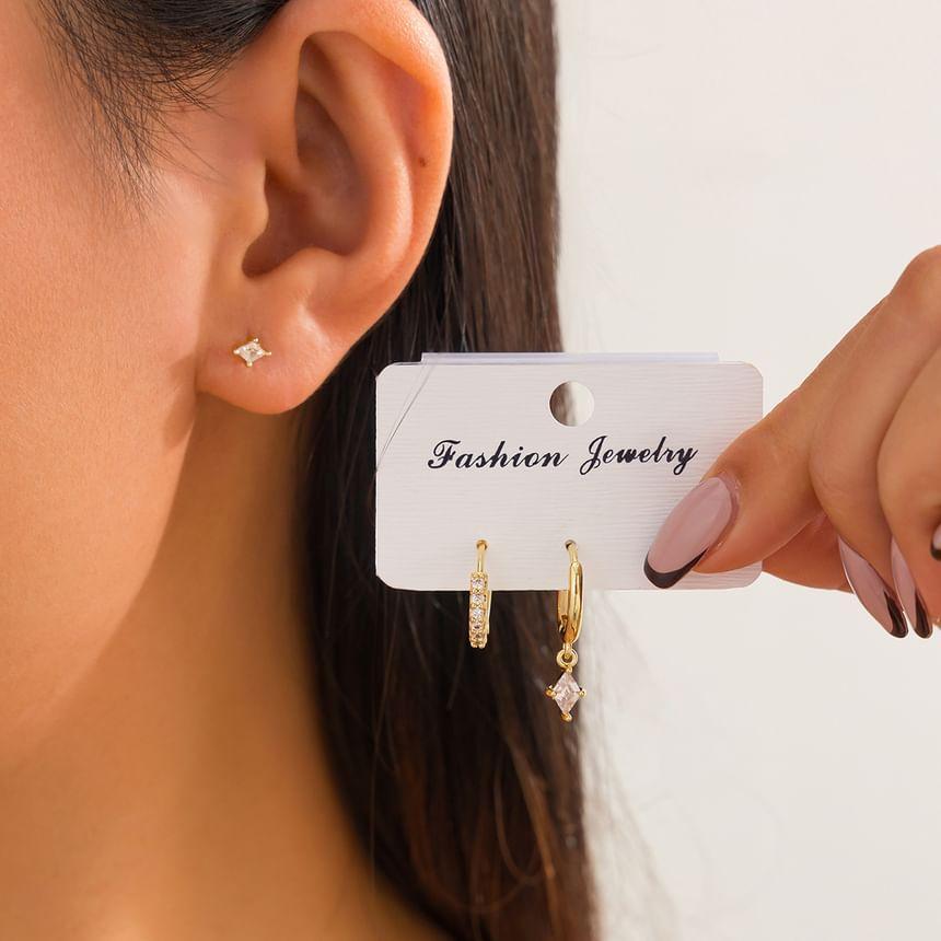 Set: Rhinestone Stud Earring + Hoop Earring Product Image