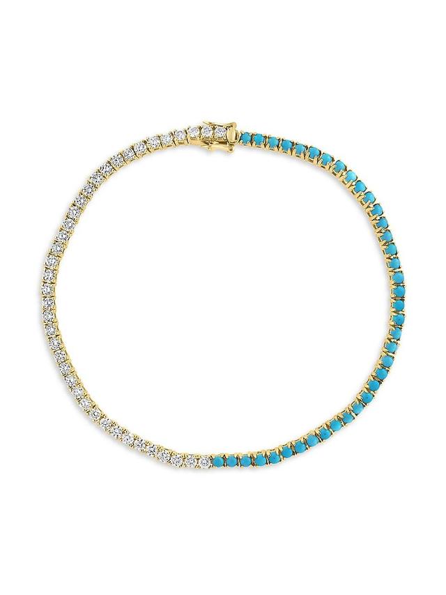 Womens 14K Yellow Gold, Turquoise, & 1.15 TCW Diamond Tennis Bracelet Product Image