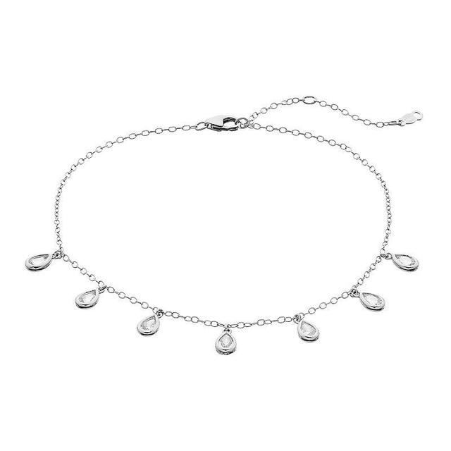 Sterling Silver Lab Created White Sapphire Teardrop Station Anklet, Womens Product Image