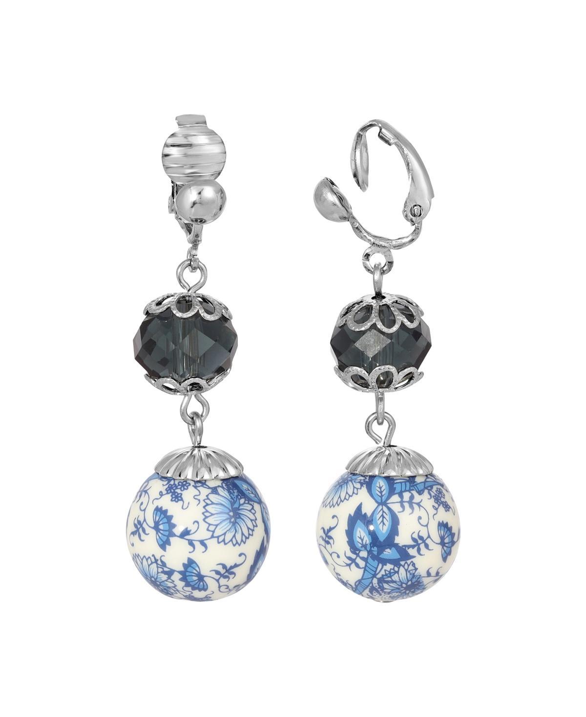 2028 Dark Blue and Blue Willow Beaded Clip Earrings Product Image