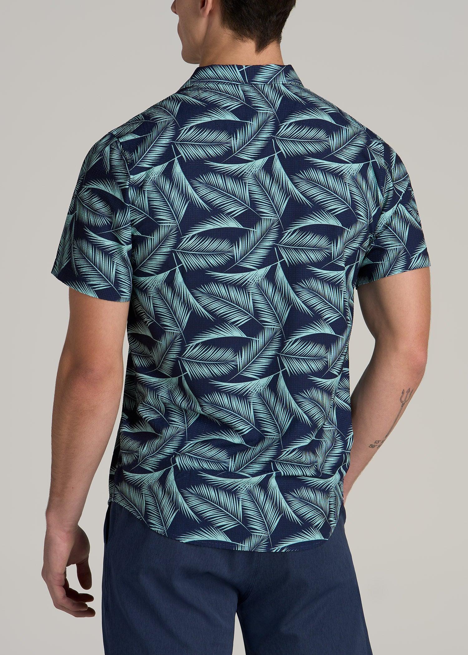 Coastal Perforated Tall Men's Polo Shirt in Navy and Aqua Palms Product Image