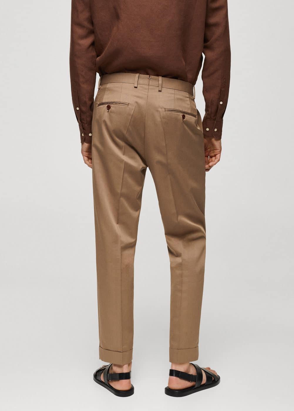 MANGO MAN - Virgin wool cotton suit pants with pleats brownMen Product Image