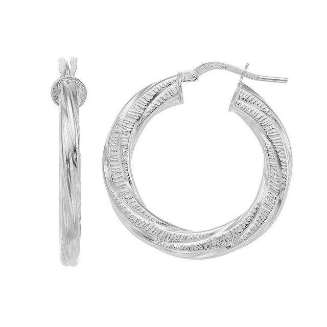 Sterling Silver Twisted Hoop Earrings, Womens Product Image