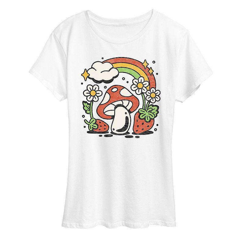 Womens Mushroom with Strawberries Graphic Tee, Girls Grey Gray Product Image