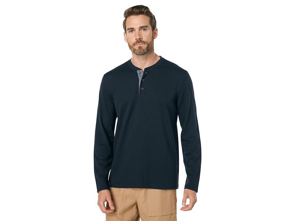 Vince Double Knit Long Sleeve Henley (Coastal/Smoke ) Men's Clothing Product Image