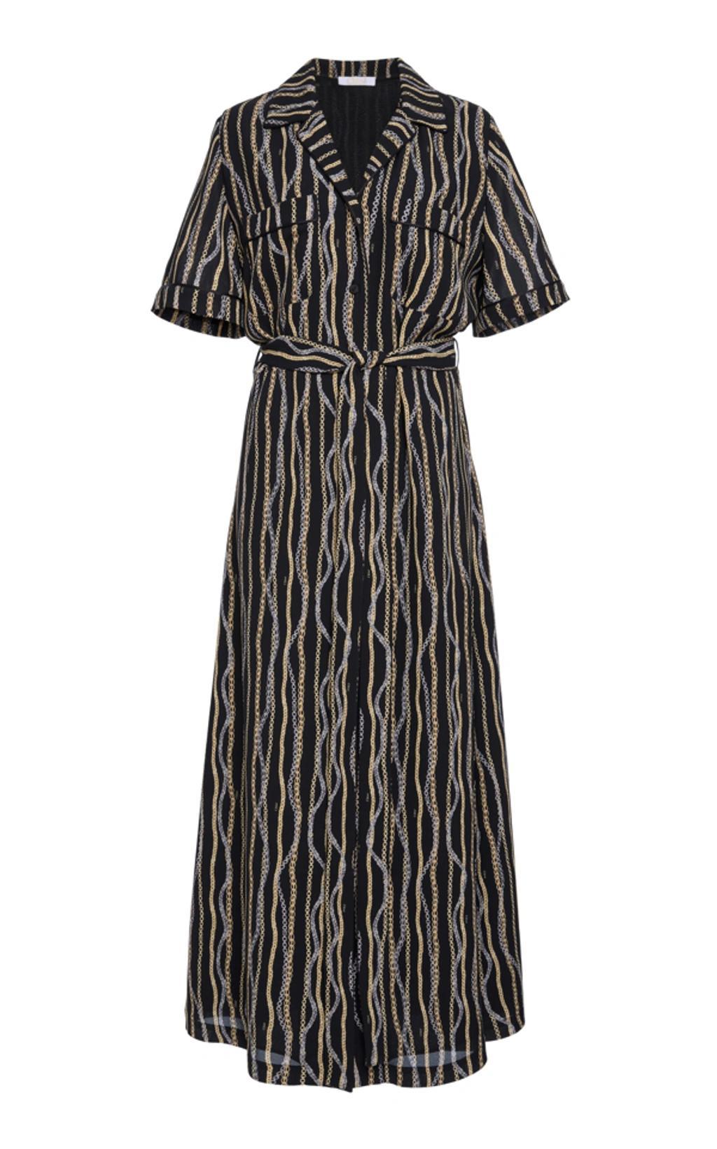 Chain Print Micro Silk Sable Maxi Dress In Black Product Image