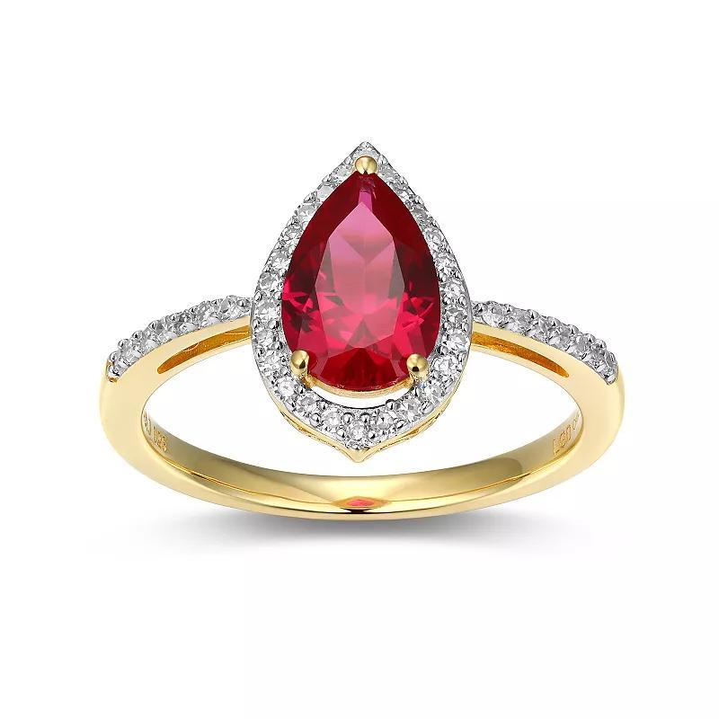 18k Gold Over Silver Lab-Created Ruby & 1/5 Carat T.W. Lab-Grown Diamond Pear Ring, Womens Gold Tone Product Image