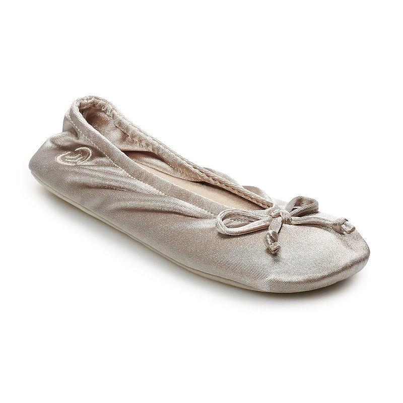 isotoner Satin Womens Ballerina Slippers Dark Beige Product Image