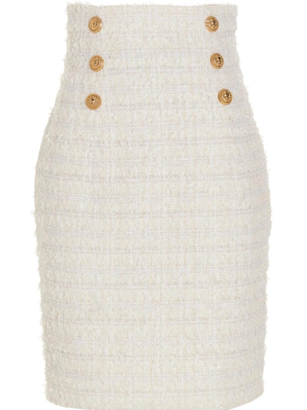 BALMAIN Logo Button Tweed Skirt In New Product Image