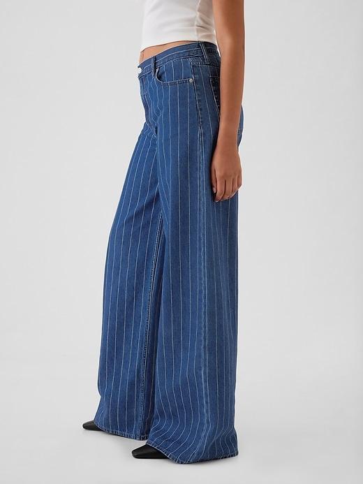 Mid Rise Pinstripe Baggy Jeans Product Image