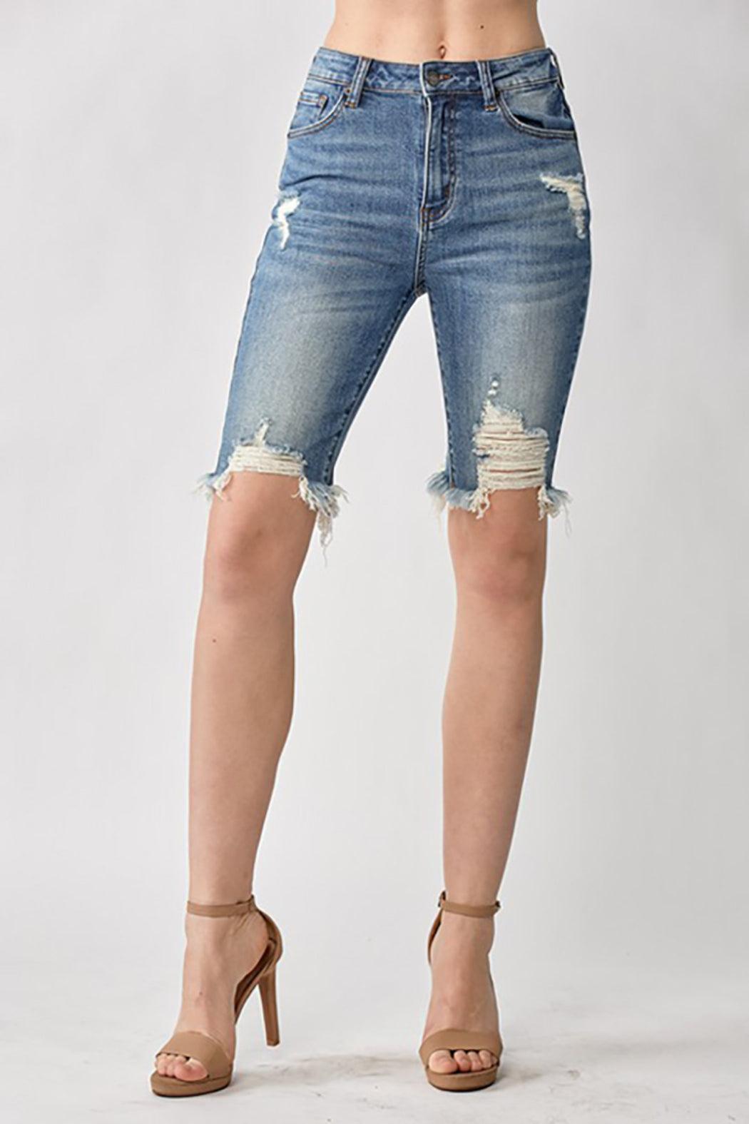 High Rise Distressed Bermuda Shorts Female Product Image