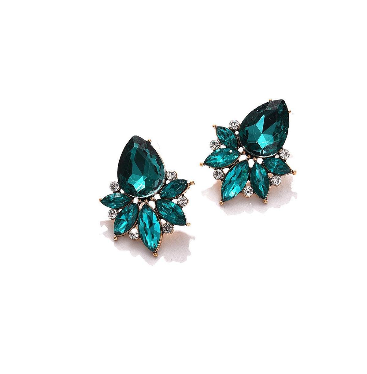 Sohi Womens Green Teardrop Cluster Drop Earrings product image