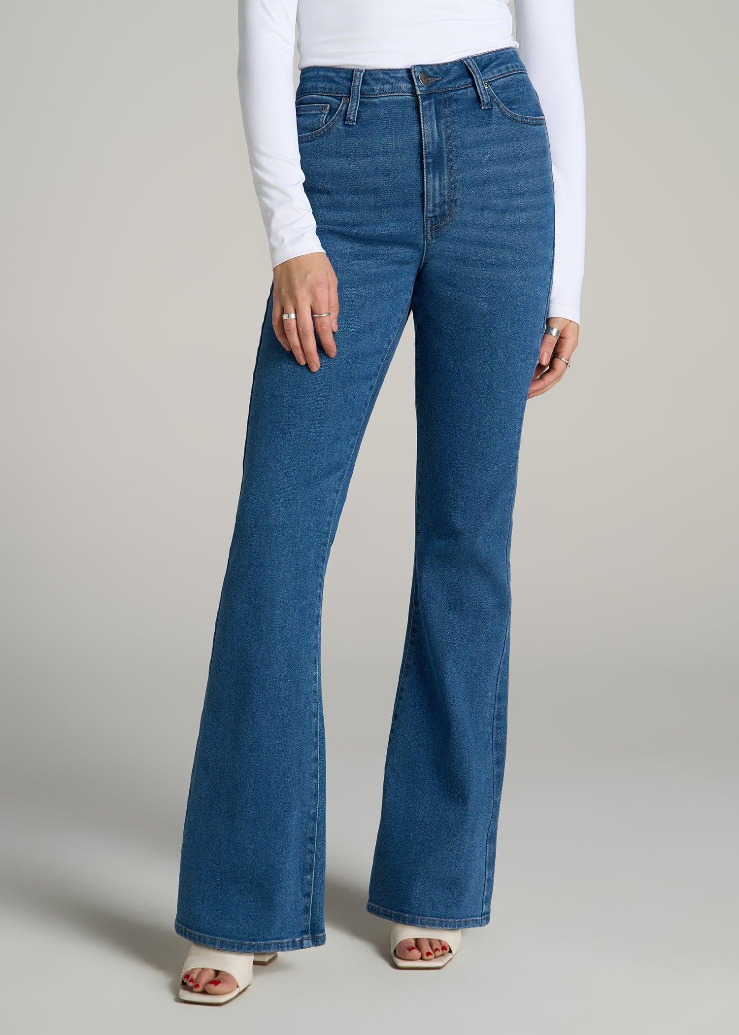 Chloe High Rise Flare Jeans for Tall Women in Washed Medium Indigo Product Image