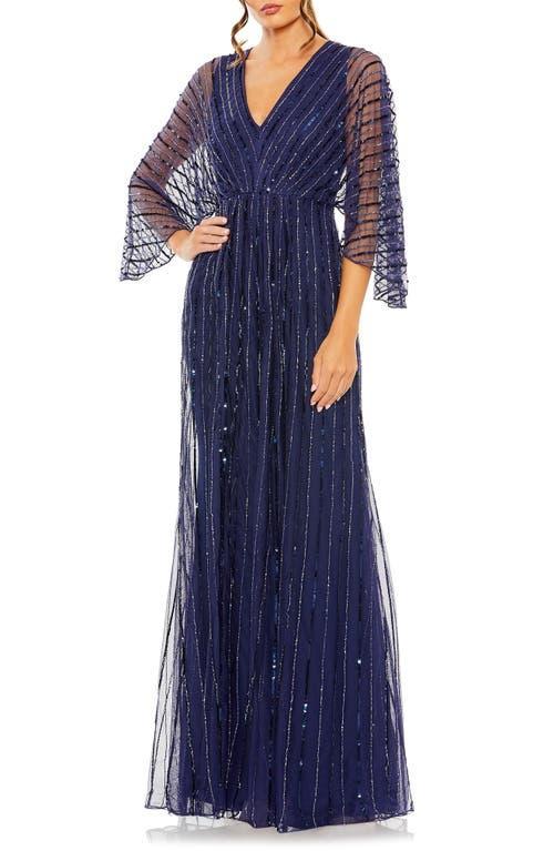 Womens Wide-Sleeve Sequin Beaded Gown Product Image