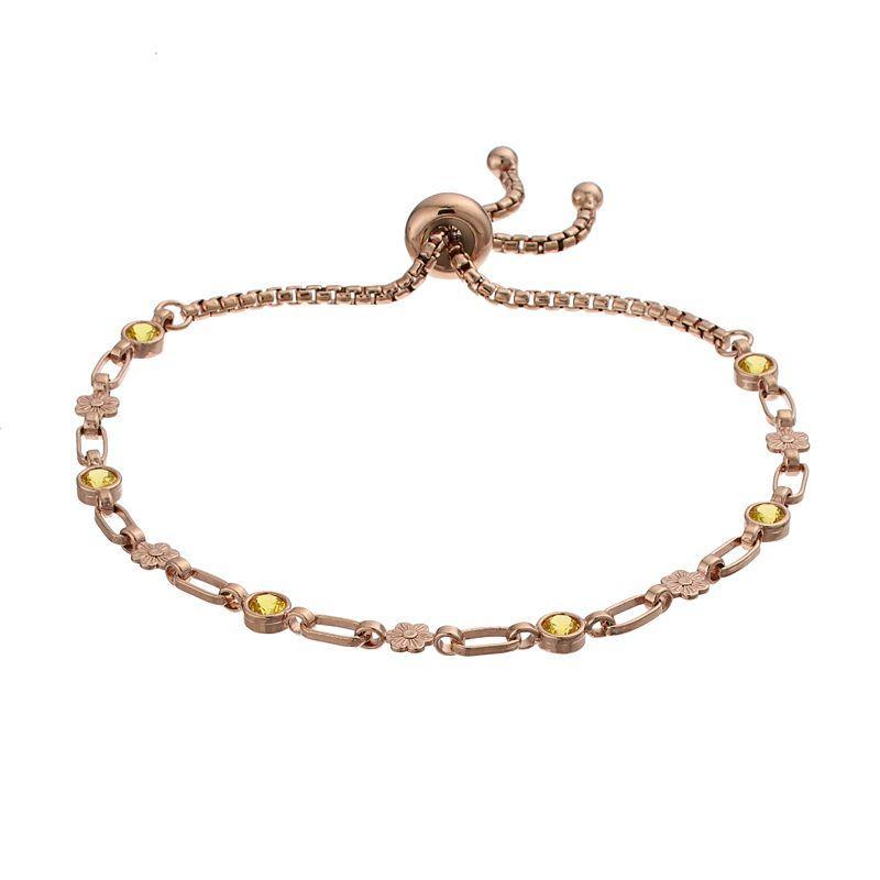 Kristen Kesho Sterling Silver Lab-Created Yellow Sapphire & Flower Link Adjustable Bolo Bracelet, Womens Pink Tone Product Image