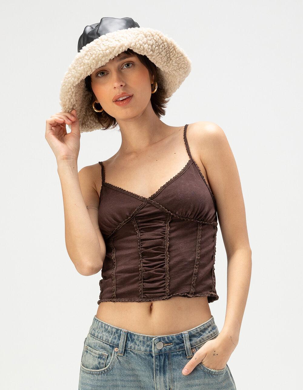 Faux Leather Sherpa Fur Womens Bucket Hat Product Image