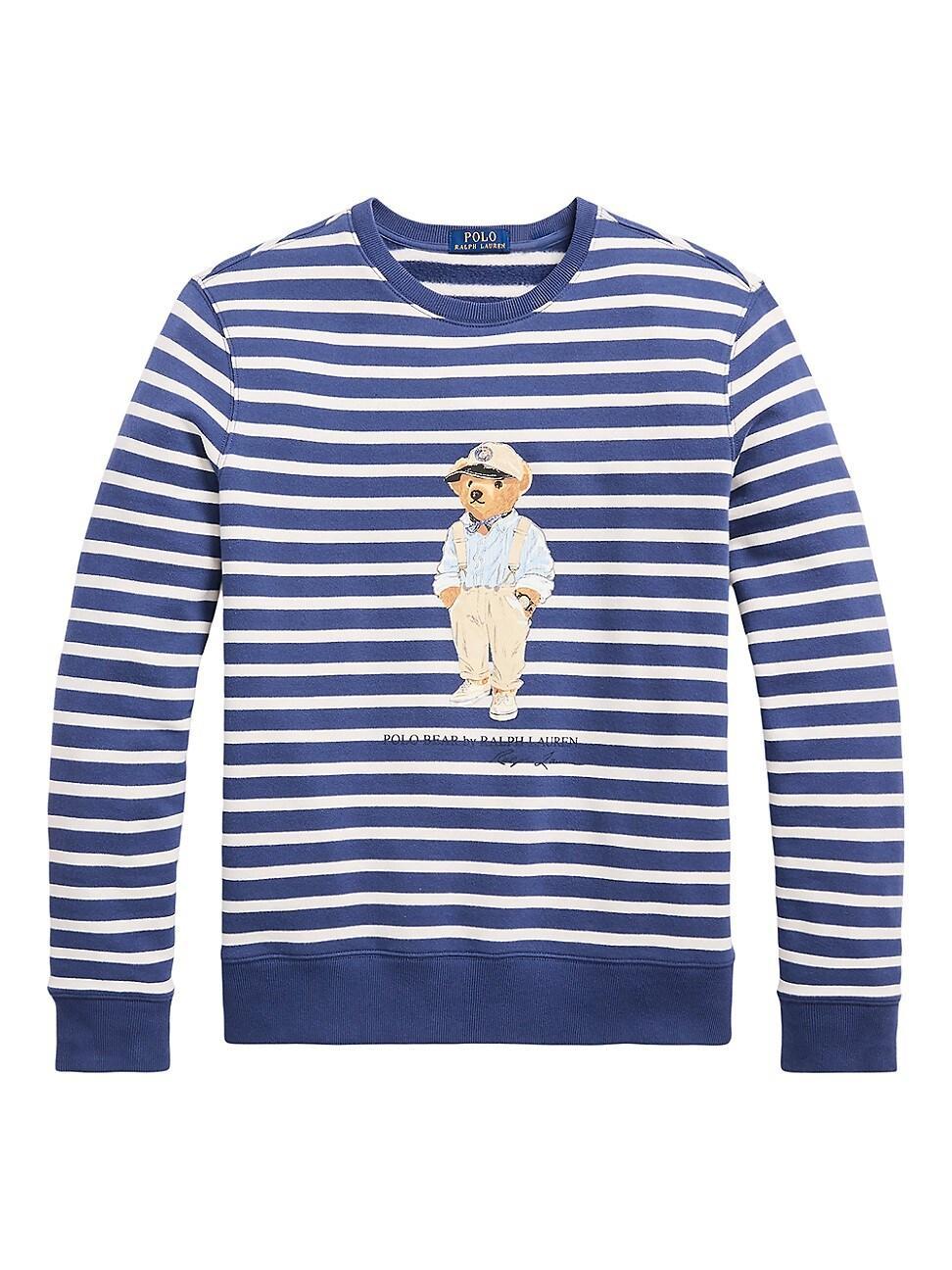 Polo Ralph Lauren Polo Bear Striped Fleece Sweatshirt (Light /Deck White Hmgy Bear) Men's Clothing Product Image