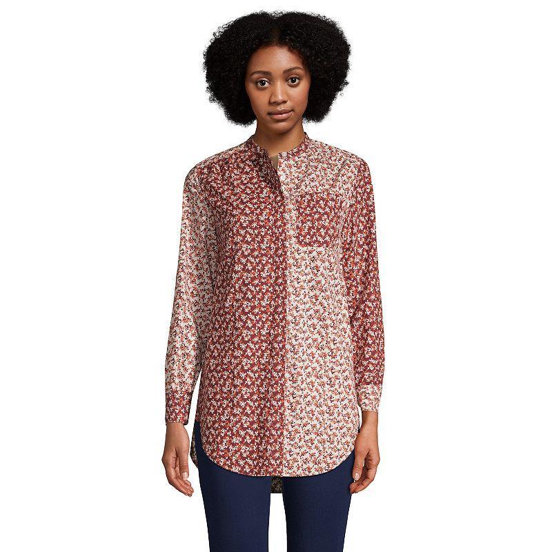 Womens Lands End Womens A-Line Tunic Shirt Red Floral Product Image