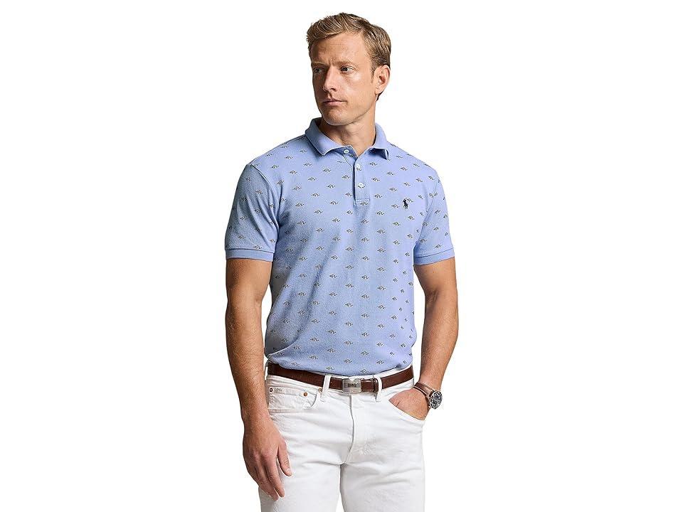 Polo Ralph Lauren Classic Fit Monogram Stretch Polo Shirt (Pearl Deco/Dress Shirt Blue) Men's Short Sleeve Knit Product Image