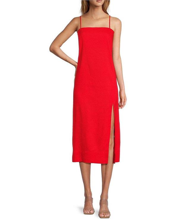 Antonio Melani Dana Stretch Linen Blend Straight Neckline Sleeveless Midi Shift Dress Product Image