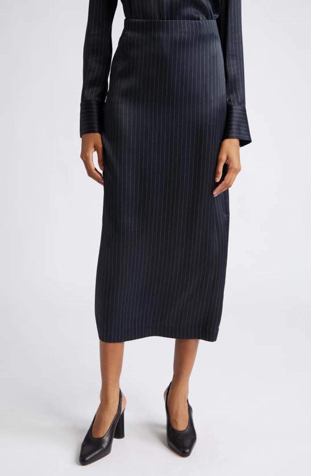 Slim Midi Pinstripe Pencil Skirt In Multi Product Image