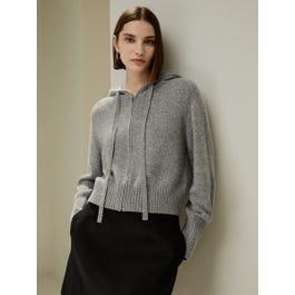 Short Zip-Up Wool Cashmere Hoodie Product Image