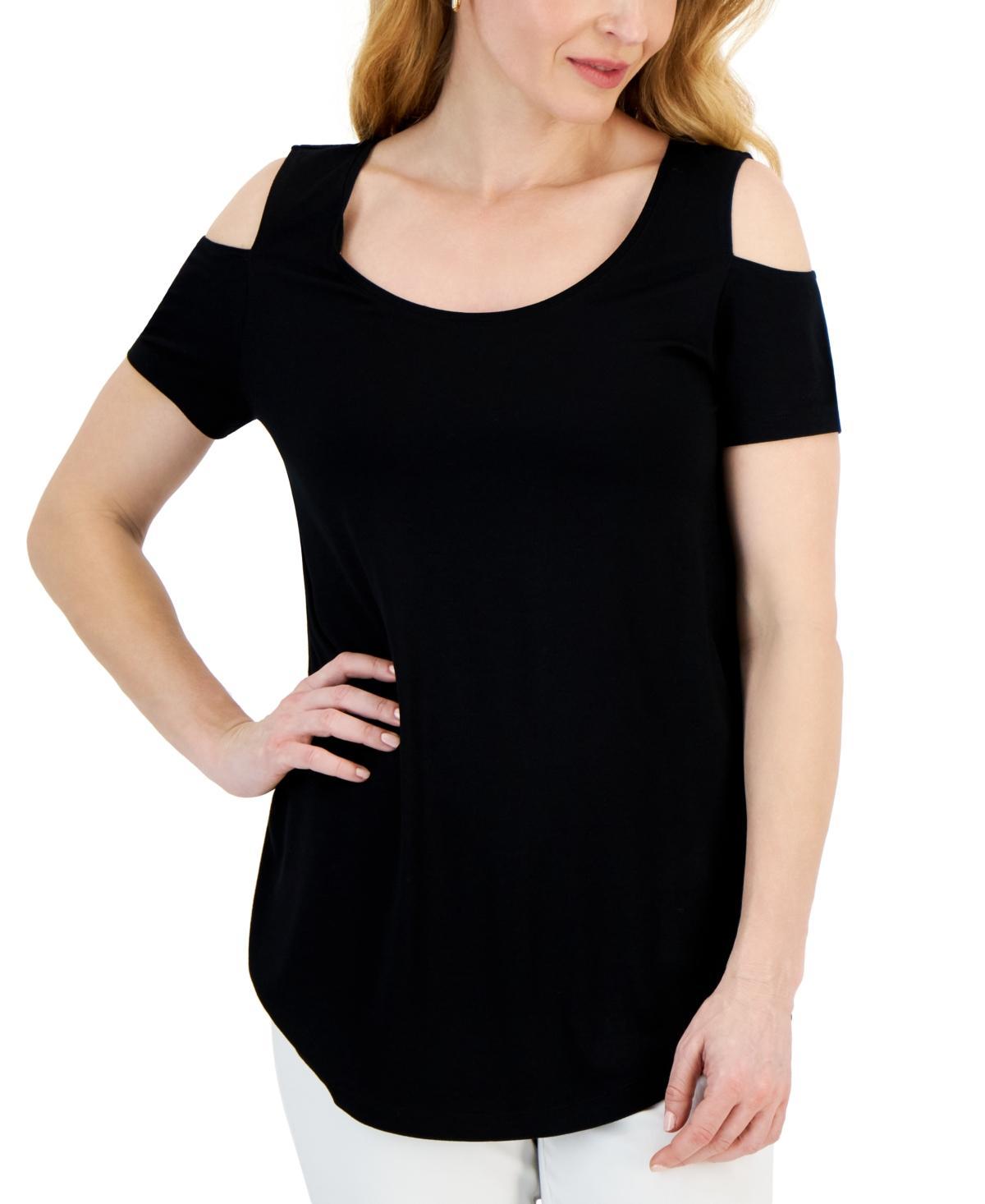 Women's Short Sleeve Scoop-Neck Cold-Shoulder Top, Created for Macy's  Product Image