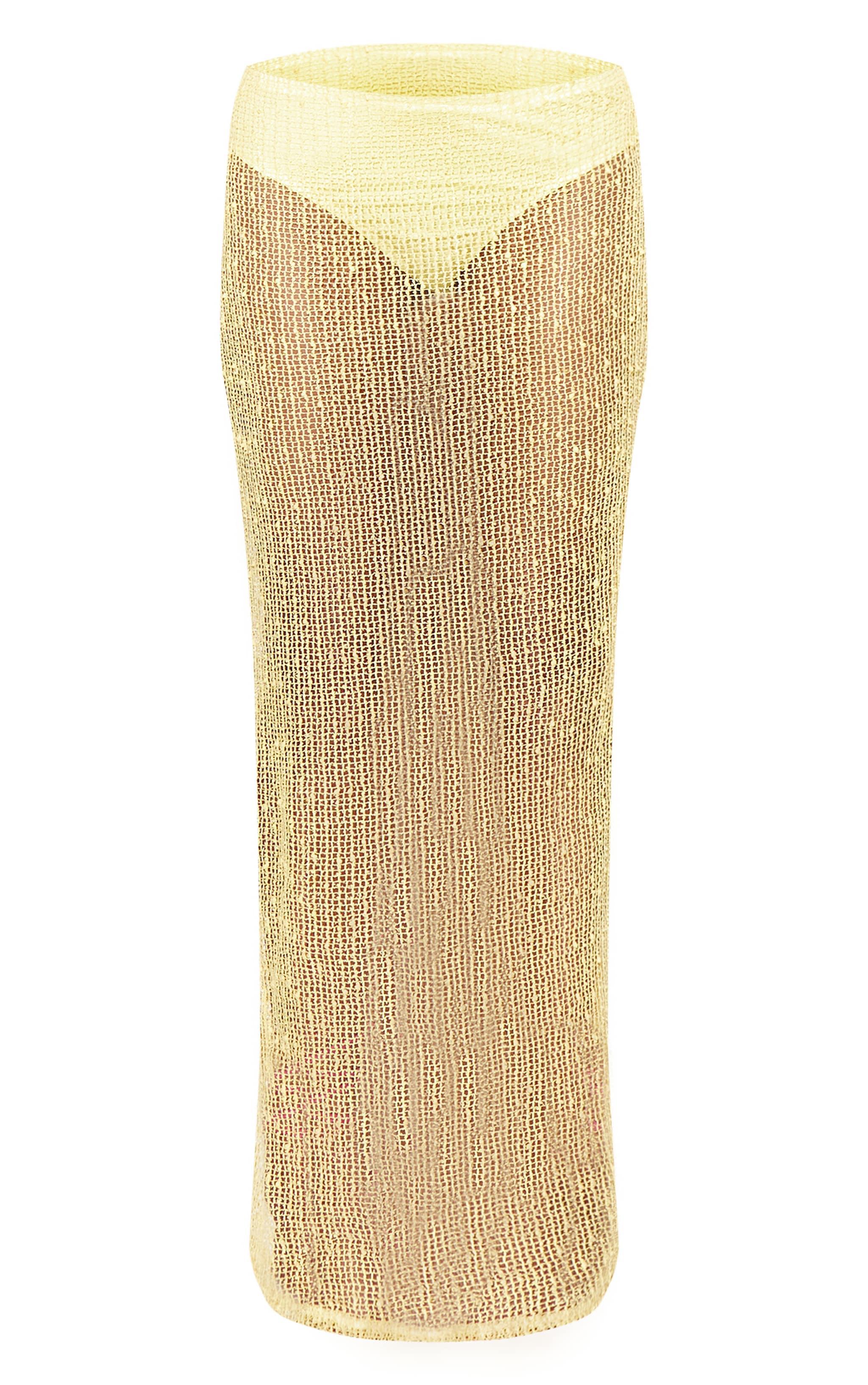 Yellow Dobby Textured Split Back Maxi Skirt Product Image