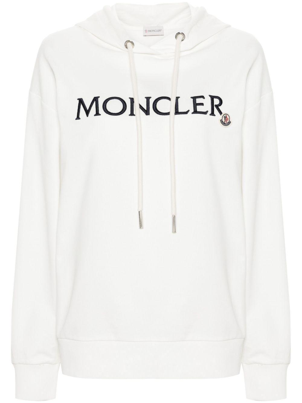 MONCLER Logo-embroidered Drawstring Cotton Hoodie In White Product Image