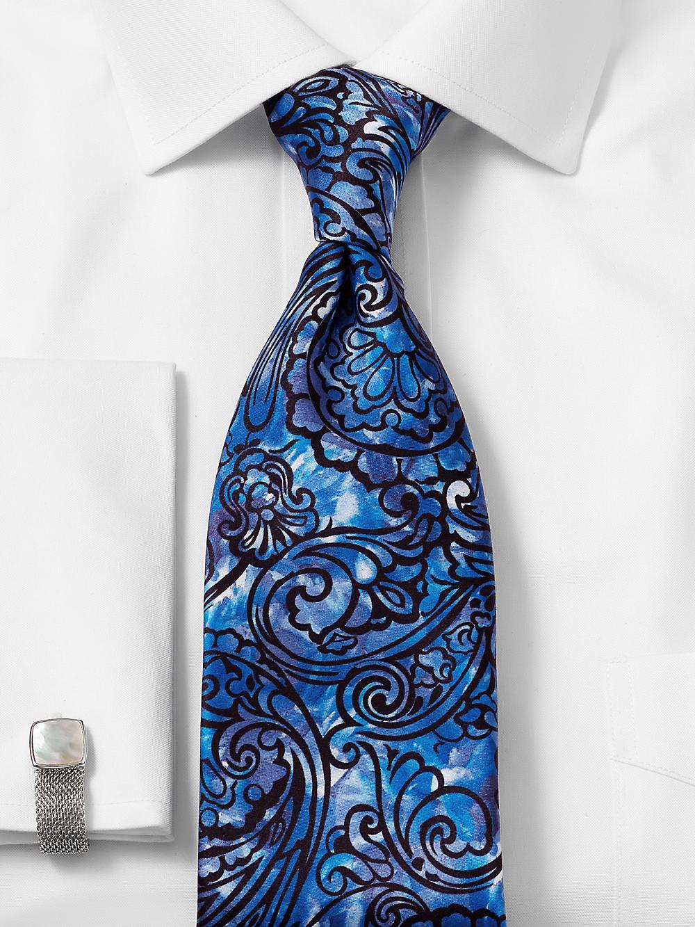 Paisley Printed Italian Silk Tie - Blue Product Image