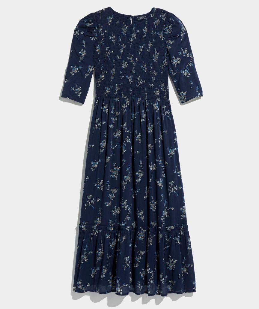 Smocked Puff-Sleeve Midi Dress Product Image