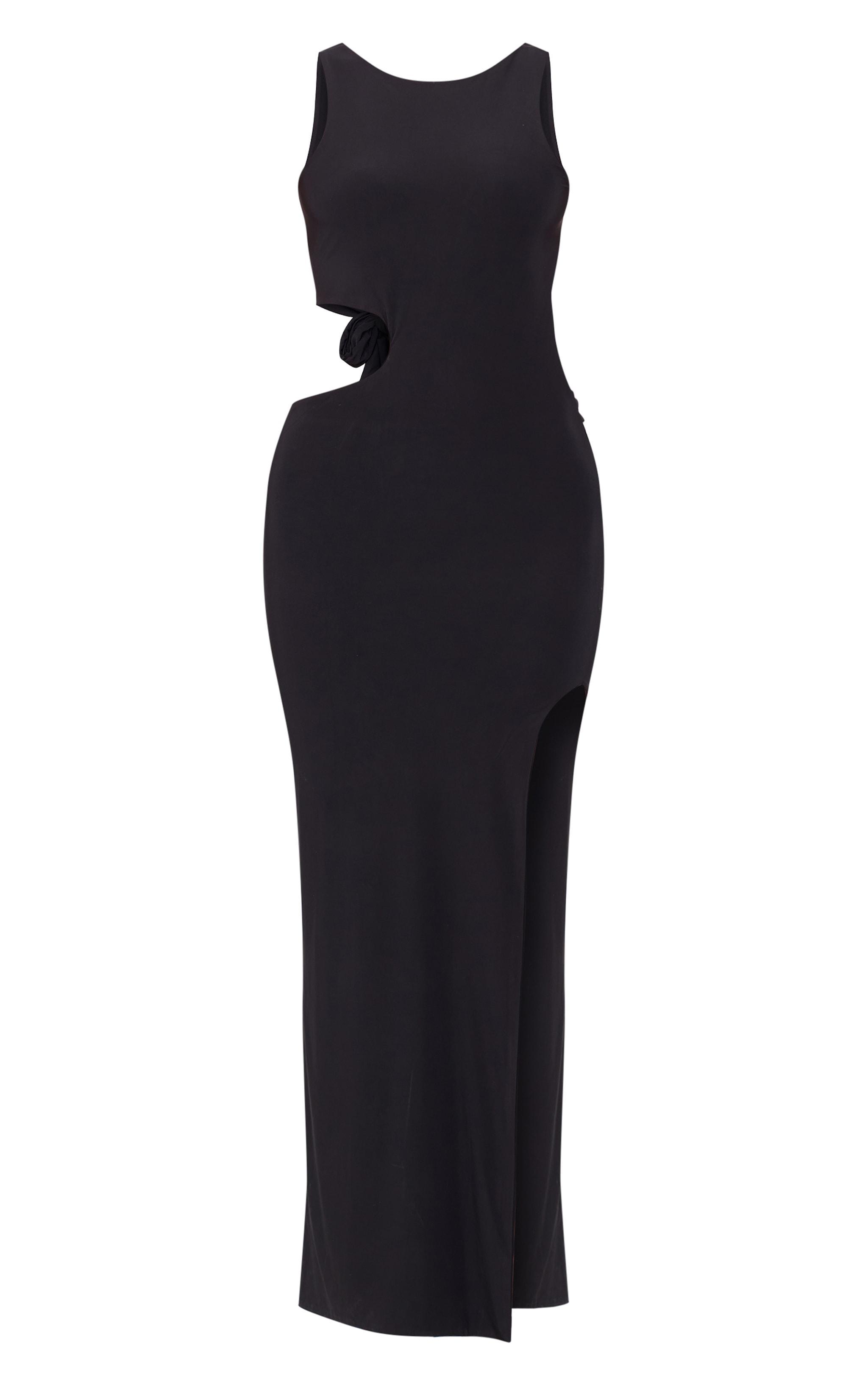 Black Double Layer Slinky Tie Back Maxi Dress Product Image